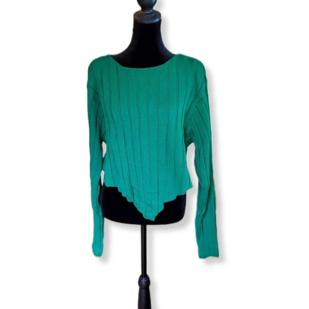 NWT PrettyLittleThing  Green Chunky Knit Long Sleeve Dip Hem Crop Top Sz XL (UK)